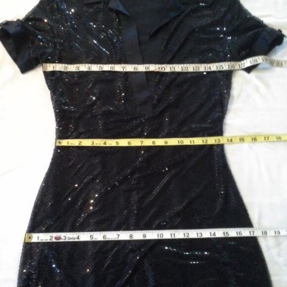 RICHARD TYLER Vintage 1990's Little Black Dress Sexy Sheer Sequin Cocktail Dress - Picture 8 of 10